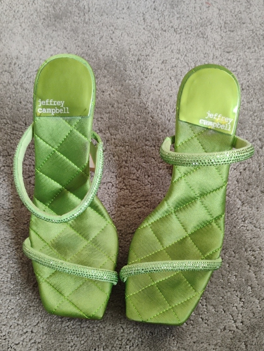 Jeffrey Campbell Bright Lime Green Quilted Satin Slide Heels